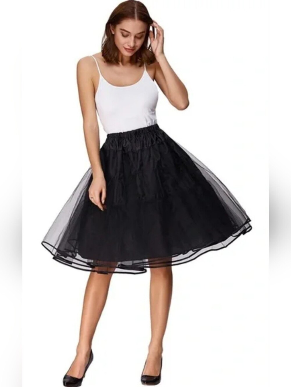 Belle Poque Tulle Skirt, Size 1X, Black Slip w/ 3 Tiers Sheer Overlay